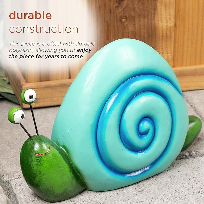 Alpine Corporation 7" Tall Outdoor Swirl Snail Statue Whimsical Accent, Weatherproof Garden Decor, Blue