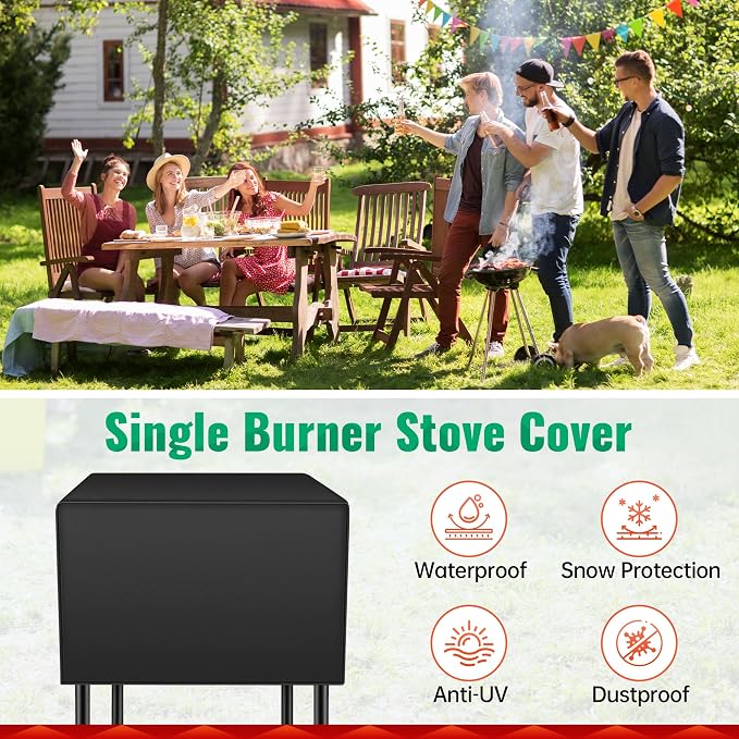 iCOVER Single Burner Stove Cover for GASONE, 600D Heavy Duty Water Resistant Cover, UV and Fade Resistant Weatherproof All Single Propane Burner Cooker