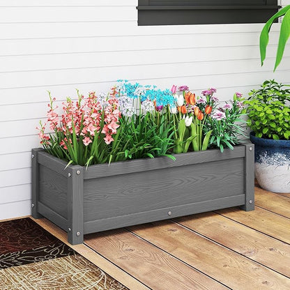 HDPE Raised Planter Box Outdoor,Rot-Resistant and Non-Cracking,Raised Beds for Gardening 29.5 * 14.4 * 9.8 in for Yard,Lawn,Outdoor Planter Boxes Rectangle with Drainage Holes Gray