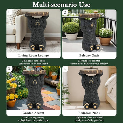 Christopher Knight Home Blitz Bear Outdoor Side Table, MGO Bear Statue with Display Tabletop, Hand Painted Sculpture, Cute Small End Table for Indoor/Outdoor, No Assembly Required, Black + Brown