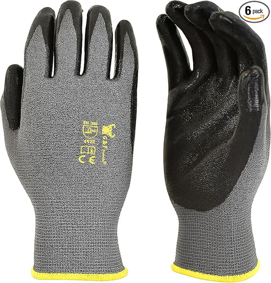 G & F Products 6 PAIRS Men's Working Gloves with Micro Foam Coating - Garden Gloves Texture Grip - Work Glove For general purpose, construction, yard work, X-Large, Black, Model Number: 15196XL-6