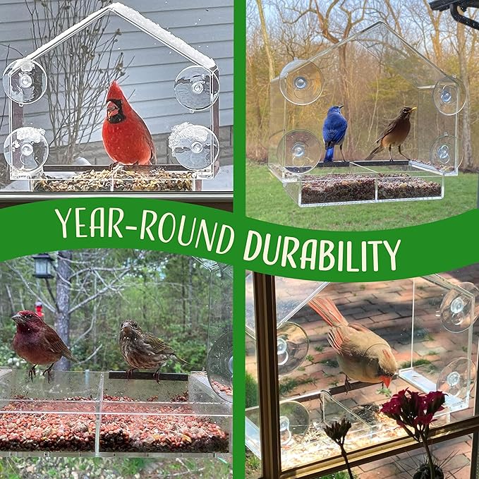 Window Bird Feeder with Strong Suction Cups, Clear Window Feeders for Outside - Transparent Bird House, Balcony Glass Mount, Acrylic Cat, Kids & Elderly Viewing