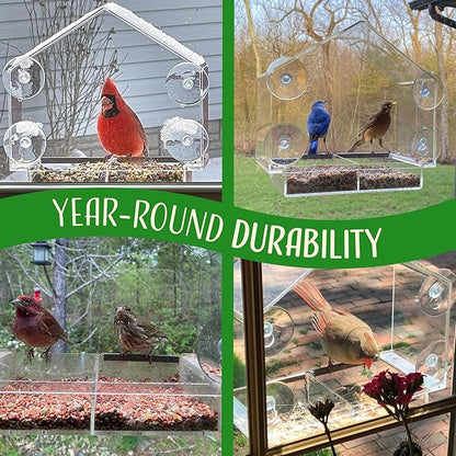 Window Bird Feeder with Strong Suction Cups, Clear Window Feeders for Outside - Transparent Bird House, Balcony Glass Mount, Acrylic Cat, Kids & Elderly Viewing