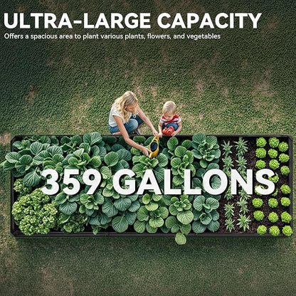 DWVO 2pcs 12 x 4 x 1 FT Raised Garden Bed Kit, Outdoor Galvanized Flower Bed with Safety Rubber and Gloves, Large Metal Planter Box for Vegetables, Flowers, Herbs, Fruits, Black