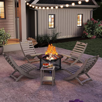 GREENVINES 3 Pieces Patio Furniture Set | Outdoor Bistro Sets for 2 | HDPE Wood Grain | Folding-Adirondack-Chairs-with-Side-Table | All Weather | Xavier Chair | for Porch Deck Poolside | Desert Brown