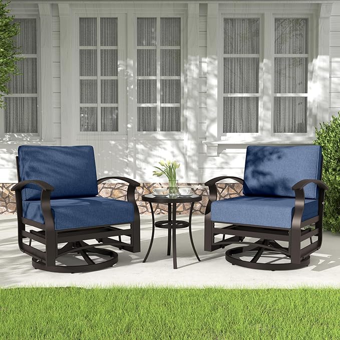 Kurapika 3 Pieces Patio Furniture Set, Outdoor Aluminum Swivel Gliders Rocker, Patio Bistro Set Rocking Chair with Thickened Cushions for Porch Garden(Navy Blue)