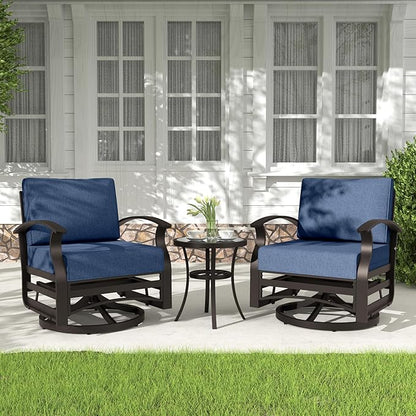 Kurapika 3 Pieces Patio Furniture Set, Outdoor Aluminum Swivel Gliders Rocker, Patio Bistro Set Rocking Chair with Thickened Cushions for Porch Garden(Navy Blue)