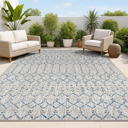 JONATHAN Y Moroccan Geometric Indoor Outdoor Area Rug 5X8 Light Gray/Navy, Ourika Textured Weave for Backyard, Patio, Porch, Easy-Cleaning, High Traffic, Pet-Friendly, Non-Shedding (SMB108A-5)