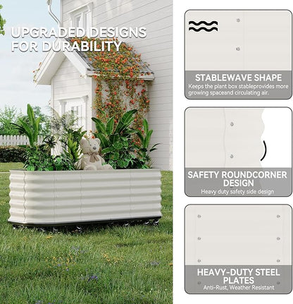 GarveeHome Self-Watering Wheeled Metal Garden Bed – Mobile Raised Planter Box with Water, Galvanized Steel Indoor/Outdoor Rolling Grow Station for Herbs, Veggies & Decor (94.5"x23.6"x19.7"),White