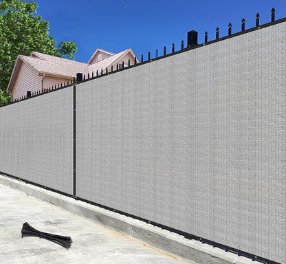 4'x232' Privacy Fence Screen Net Fencing 90% Privacy Blockage Windscreen Fence Cover with Copper Grommet for Patio Backyard Garden Swimming Pool, Zip Ties Included, Light Gray