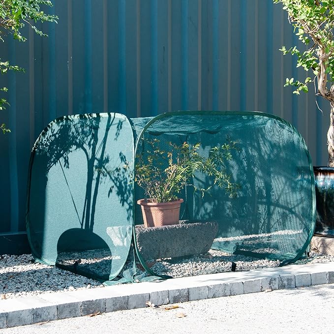 ANC POP 3 Pack Pop Up Mesh Plant Cover, 40'' x 40'' x 30'' Plant Protector for Raised Garden & Flower Bed, Net Cage Plant Guard for Fruits, Vegetables, Seedlings and Herbs, 8 Ground Stakes for Fixing