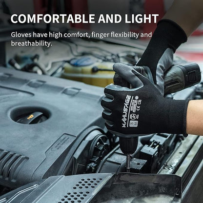 Safety Work Gloves, Nitrile Work Gloves For Men and Women, Work Gloves With Touchscreen Fingers, Work Gloves men, Men's work gloves with grip,mechanics gloves (Size L, Black, 3-pairs)