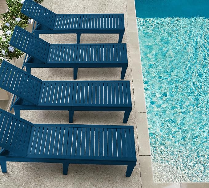 Nestl Sun Tanning Chair - Blue Chaise Lounge Chair Outdoor, Lightweight Pool Lounge Chairs Set of 6, Adjustable 5-Position Reclining Lawn Chair, Waterproof Beach Outdoor Lounge Chairs