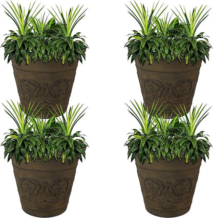 Sunnydaze 19.5-Inch Arabella Large Plastic Pot for Plants - Outdoor Double-Walled Polyresin Large Plastic Planter with Drillable Drainage Holes - Sable - 4-Pack