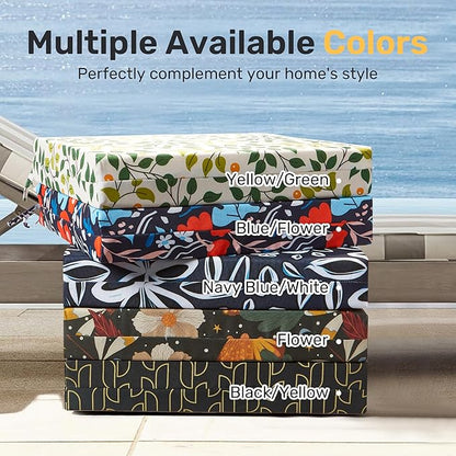 UNIKOME Outdoor Chair Cushions Pack of 4, Water Resistant Patio Cushions with Ties, High Density Sponge Filling Square Corner Seat Cushions for Outdoor Furniture, 18.5"*16"*3", Flower