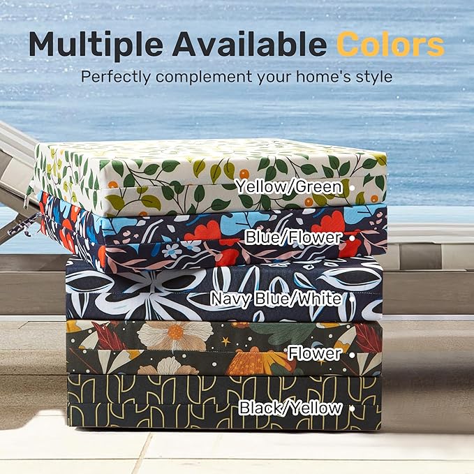 UNIKOME Outdoor Chair Cushions Pack of 4, Water Resistant Patio Cushions with Ties, High Density Sponge Filling Square Corner Seat Cushions for Outdoor Furniture, 24"*24"*4", Flower