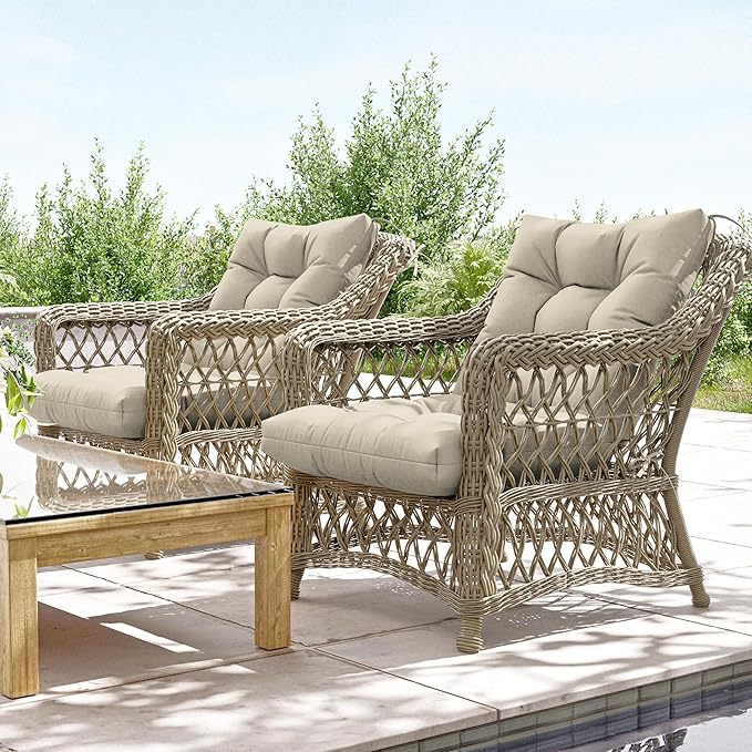 Patio Seat&Back Chair Cushions for Outdoor Furniture，Comfortable Cushions for Rocking/Dining/Lawn Chair-Set of 2