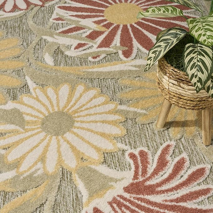 Nourison Aloha Sage Rose 9' x 12' Area Rug - Easy Clean, Non Shedding, Bed Room, Living Room, Dining Room, Kitchen (9' x 12')
