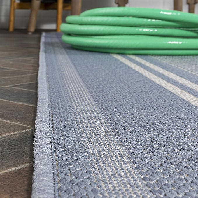 JONATHAN Y Double Stripe Indoor Outdoor Runner Rug 2X8 Blue/Light Gray, Haynes Modern for Backyard, Patio, Porch, Easy-Cleaning, High Traffic, Pet-Friendly, Non-Shedding (SMB202E-28)