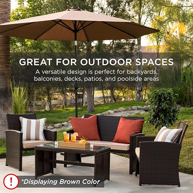 Best Choice Products 4-Piece Outdoor Wicker Patio Conversation Furniture Set for Backyard w/Coffee Table, Seat Cushions - Black/Teal