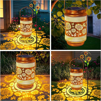2 Pack Sunflower Solar Lanterns Outdoor Waterproof Solar Garden Decor, Birthday Gifts for Mothers Day Women Mom Grandma, Metal Hanging Lights with Shepherd Hook for Outside Yard Patio Pathway Backyard