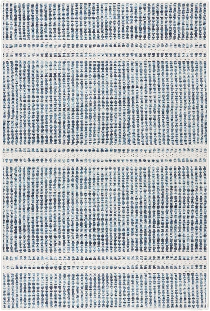 Dash and Albert Malta Blue Machine Washable Area Rug - 4' x 6' Blue Stripe Washable Accent Rug - Durable, High Traffic Areas Kitchen, Mudroom, Hallways