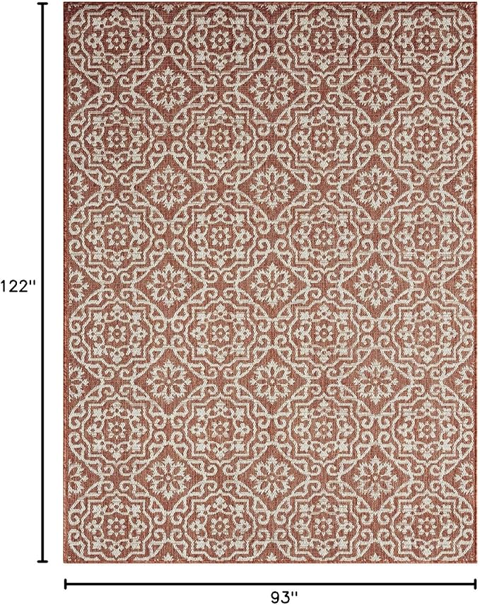 Nicole Miller New York Patio Country Danica Transitional Geometric Indoor/Outdoor Area Rug, Terracotta/Ivory , 7'9"x10'2"