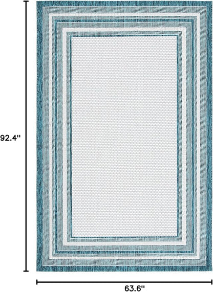 SAFAVIEH Washable Rug Outdoor Courtyard Collection - 5'3" x 7'7", Ivory & Teal, Non-Shedding & Easy Cleaning, Ideal for Patio, Backyard, Mudroom (CY8475-53512)