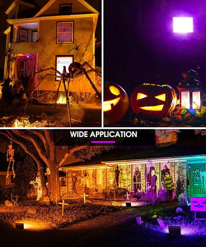 L LOHAS LED Orange and Purple Christmas Halloween Flood Light Outdoor, 2 Pack 𝑨𝒖𝒕𝒐 𝑶𝑵/𝑶𝑭𝑭 50W Plug in Flood Light, IP66 Waterproof, 2300lm Outdoor Flood Lights for Yard, Party, UL Listed