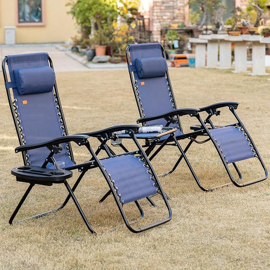 Outsunny Zero Gravity Chair Set with Side Table, Folding Reclining Chair with Cupholders & Pillows, Adjustable Lounge Chairs for Pool, Backyard, Lawn, Beach, Blue