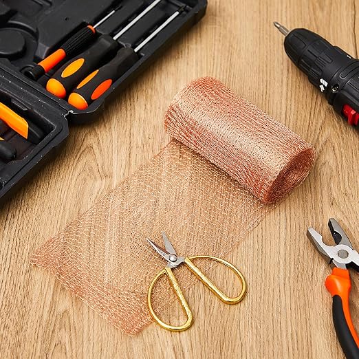 Gisafai 5'' x 100 ft Copper Mesh Rodent Control Copper Wool for Slugs Rustproof DIY Hole Filler Pure Wire Mesh for Bat Snail Bird Pest Rodent Control Gap Blocker Fill Fabric Hole Gardening(1 Roll)