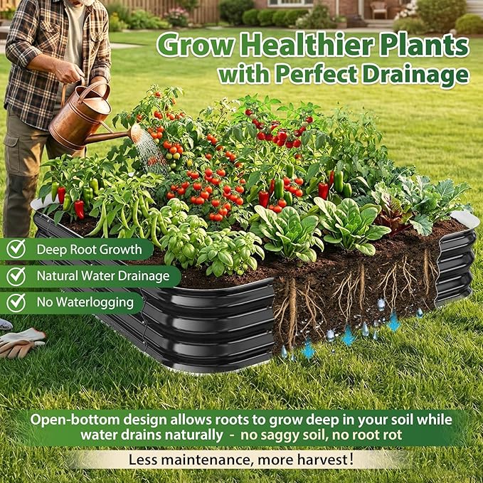 Galvanized Raised Garden Bed 4x4 ft, Heavy Duty Metal Planter Box for Vegetables, Flowers & Herbs, 12" Raised Outdoor Modular Gardening Bed, Above Ground Growing Container, Easy Assembly, Black