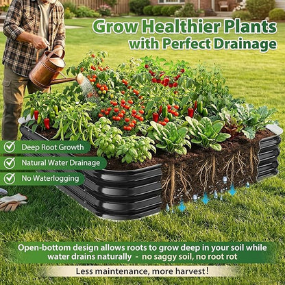 Galvanized Raised Garden Bed 4x4 ft, Heavy Duty Metal Planter Box for Vegetables, Flowers & Herbs, 12" Raised Outdoor Modular Gardening Bed, Above Ground Growing Container, Easy Assembly, Black