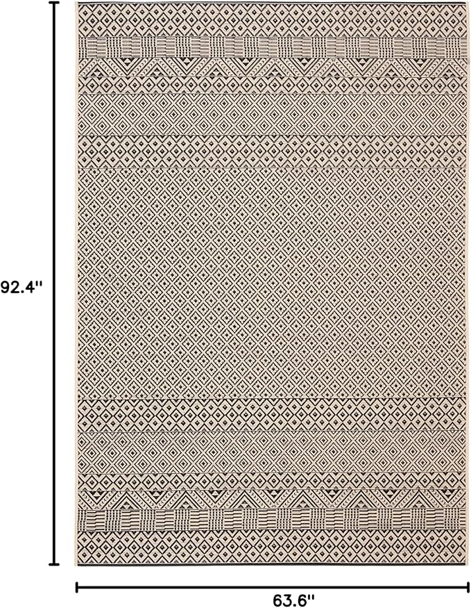 SAFAVIEH Washable Rug Outdoor Courtyard Collection - 5'3" x 7'7", Beige & Black, Non-Shedding & Easy Cleaning, Ideal for Patio, Backyard, Mudroom (CY6235-25612)
