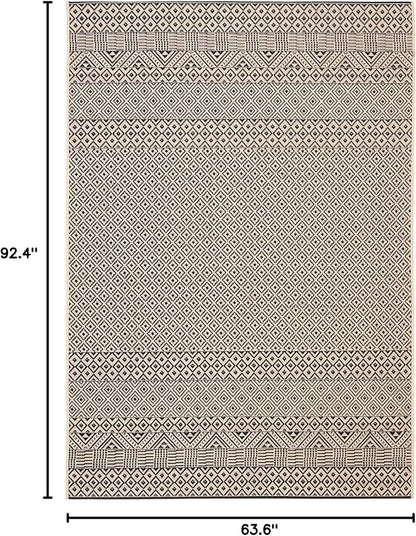 SAFAVIEH Washable Rug Outdoor Courtyard Collection - 5'3" x 7'7", Beige & Black, Non-Shedding & Easy Cleaning, Ideal for Patio, Backyard, Mudroom (CY6235-25612)