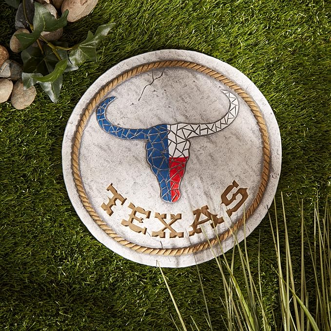 Accent Plus Cement Stepping Stone Collection Decorative Colorful, 10" Diameter, Texas Longhorn