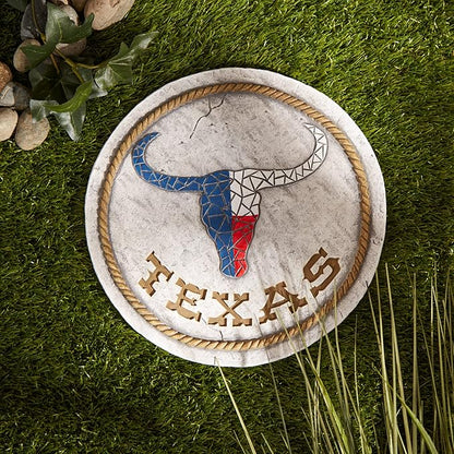Accent Plus Cement Stepping Stone Collection Decorative Colorful, 10" Diameter, Texas Longhorn