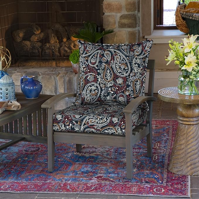 Arden Outdoor Deep Seat Cushion Set, 24 in x 24 in, Weather-Proof, Rain-Proof, Fade Resistant Patio Cushion for Chair, Sofa, and Couch Navy Palmira Paisley