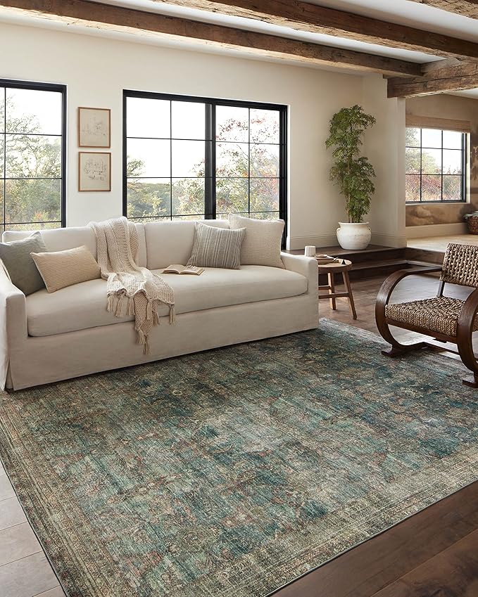 Loloi Magnolia Home by Joanna Gaines Banks Collection BAN-01 Ocean/Spice 8'-6" x 11'-6", .13" Pile Height, Machine Washable, Area Rug