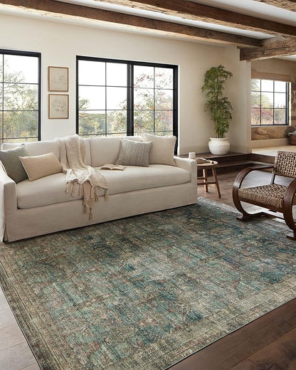 Loloi Magnolia Home by Joanna Gaines Banks Collection BAN-01 Ocean/Spice 8'-6" x 11'-6", .13" Pile Height, Machine Washable, Area Rug