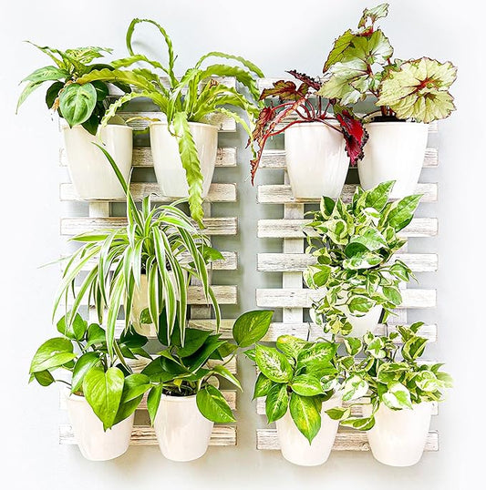 ShopLaLa Wooden Wall Planter - 2 Pack Wall Hanging Planters for Outdoor Plants Rustic White Wall Mounted Wood Ladder for Flower Pots Holder Vertical Herb Garden System Green Decor 23.6" (60cm)