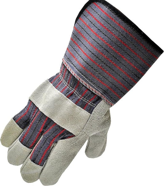 G & F PRODUCTS 5025L-5 Premium Suede Leather Work Gloves with Extra Long Rubberized Safety Cuff, 5 Pair Pack (Pack of 10)
