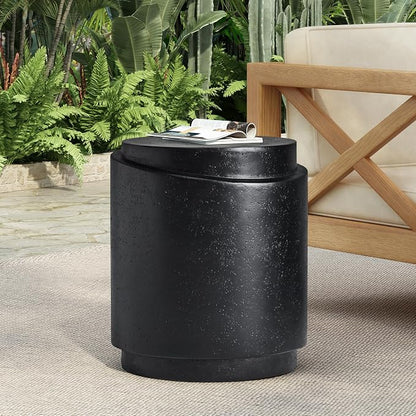 Christopher Knight Home Jarvan 18.7" H Cylindrical MGO Outdoor Side Table, Patio Decorative Small End Table, Round Top Lightweight Concrete Garden Stool for Patio Balcony, No Assembly, Black