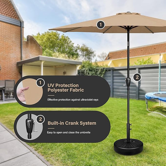 Simple Deluxe 9ft Patio Umbrella Outdoor UV-proof, Table Market Umbrella with Push Button Tilt and Crank, 8 Sturdy Ribs for Garden, Backyard, Pool, Deck, Tan