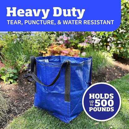 DURASACK Heavy Duty Storage Tote Bag 22-Gallon Rugged Woven Polypropylene Moving Bag, Reusable Self-Standing Design, Holds up to 500 Pounds, Pack of 4, Blue