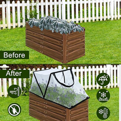 2Pack Garden Row Accelerator Plants Cover, Foldable Raised Garden Bed Cover with Zipper Door Waterproof Small Greenhouse Plant Cage Guard Protector for Vegetable Flower Fruits from Animals,31×13×14In