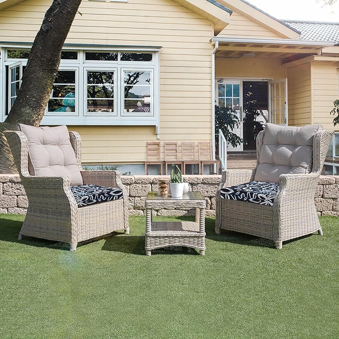 UNIKOME Outdoor Chair Cushions Pack of 4, Water Resistant Patio Cushions with Ties, High Density Sponge Filling Square Corner Seat Cushions for Outdoor Furniture, 24"*24"*4", Navy/White