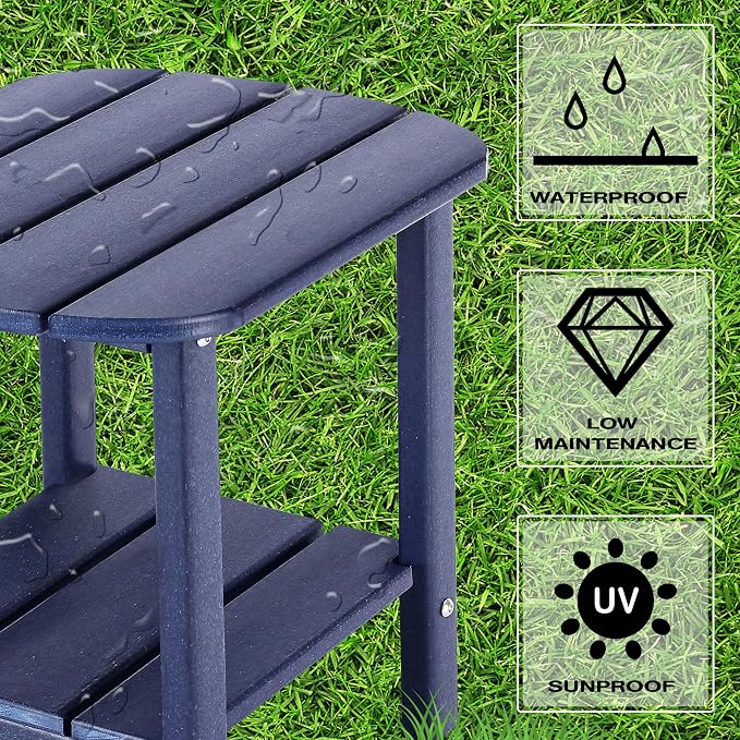 LZRS Double Adirondack Side Table, Outdoor Side Tables, End Tables for Patio, Backyard,Pool, Indoor Companion, Easy Maintenance & Weather Resistant (Navy Blue)