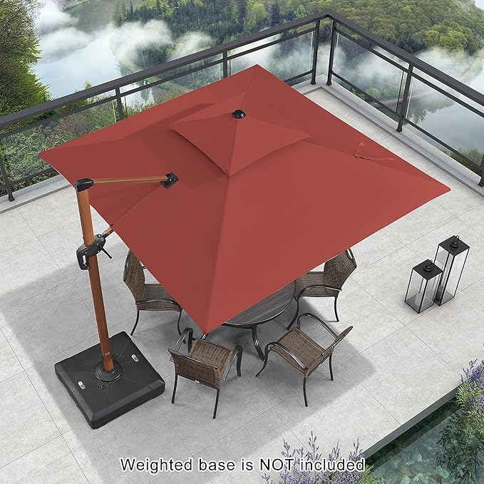 PURPLE LEAF 9ft Patio Umbrella Outdoor Square Umbrellas Large Cantilever Umbrella Windproof Offset Umbrellas Heavy Duty Sun Umbrella for Garden Deck Pool Patio, Brick Red