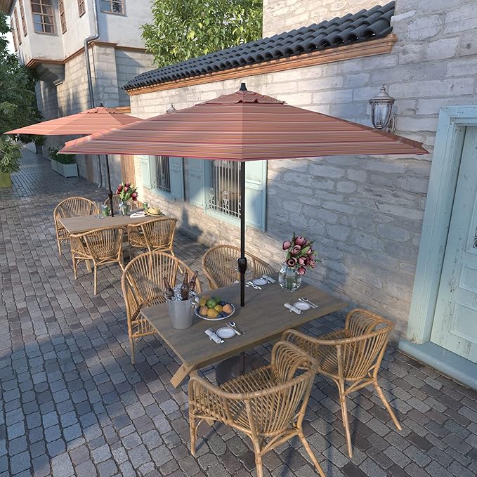 California Umbrella 9' Round Sunbrella Aluminum Outdoor Deck, Pool or Patio Umbrella, Crank Lift, Auto Tilt, Bronze Pole, Dolce Mango